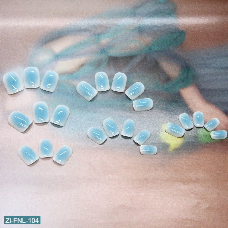 Engraving and Grinding Sky Blue Fake Nails  - 24Pcs