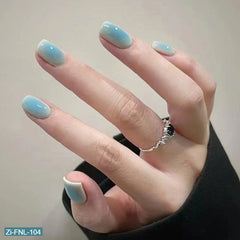 Engraving and Grinding Sky Blue Fake Nails  - 24Pcs