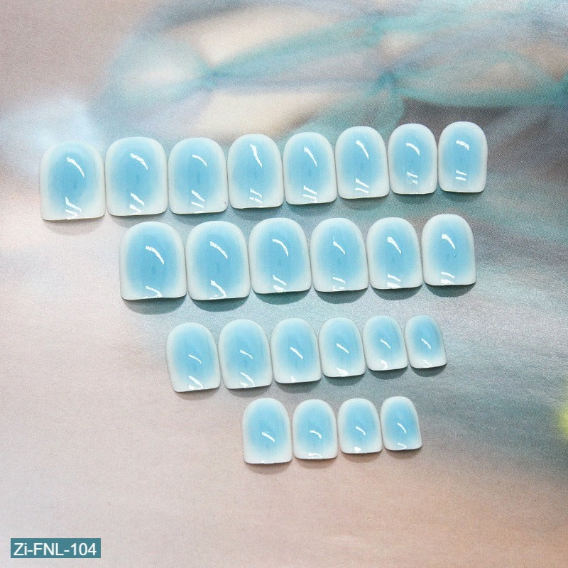 Engraving and Grinding Sky Blue Fake Nails  - 24Pcs