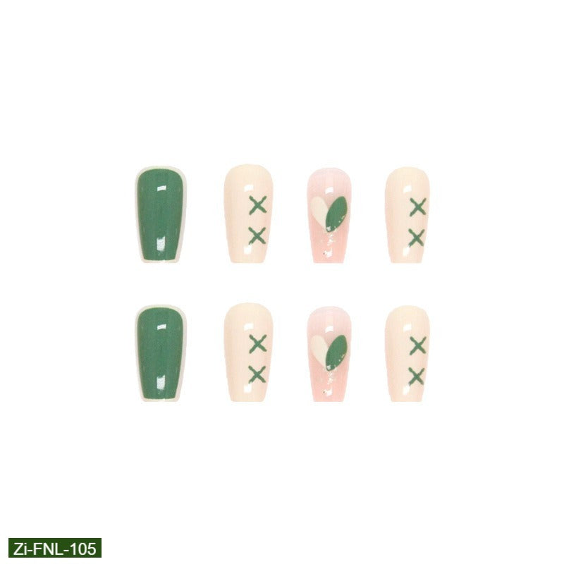 Milky Green Color-Blocked Fake Nails  - 24Pcs