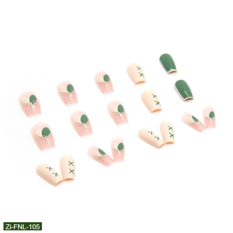 Milky Green Color-Blocked Fake Nails  - 24Pcs