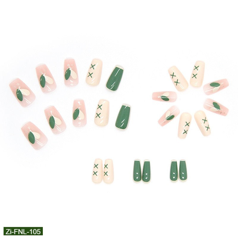 Milky Green Color-Blocked Fake Nails  - 24Pcs