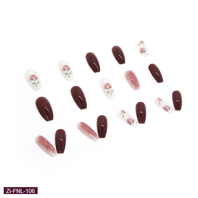 Icy Red Brown Fake Nails  - 24Pcs