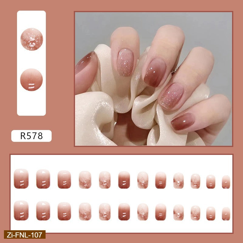 Popping ice-Transparent Red-Brown Fake Nails  - 24Pcs