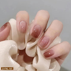 Popping ice-Transparent Red-Brown Fake Nails  - 24Pcs