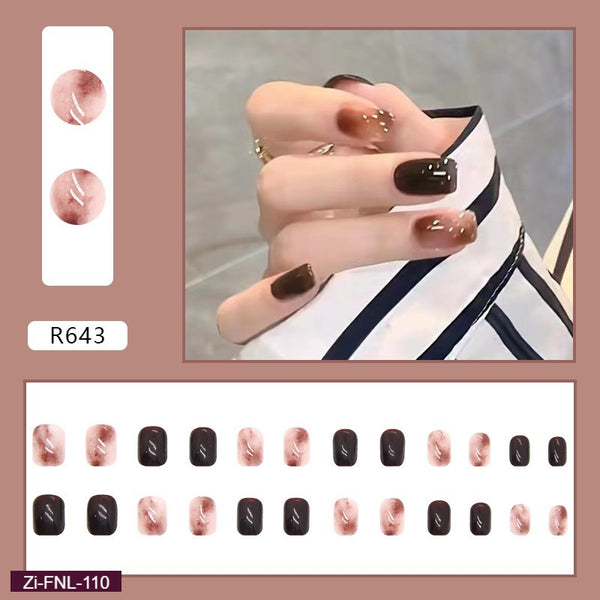 Light Brown Smudged  Fake Nails  - 24Pcs