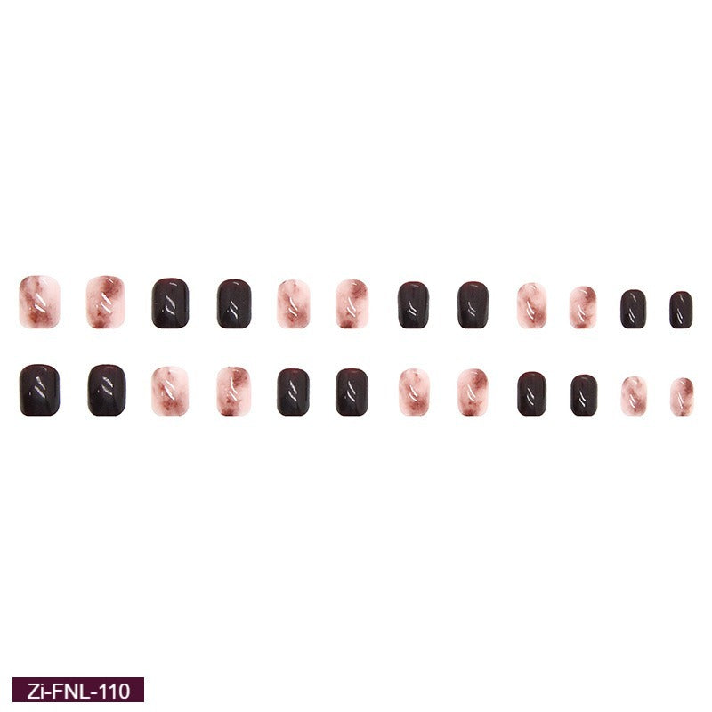 Light Brown Smudged  Fake Nails  - 24Pcs