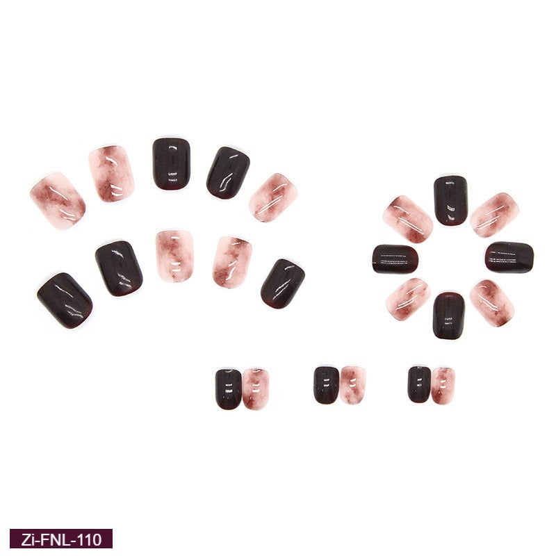 Light Brown Smudged  Fake Nails  - 24Pcs