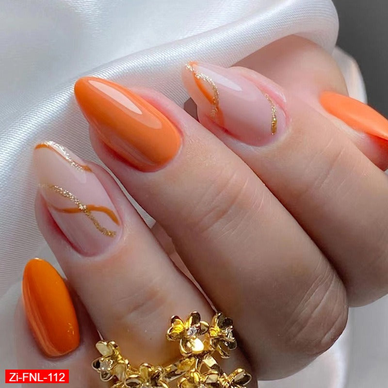 Bright Orange Manicure Fake Nails  - 24Pcs