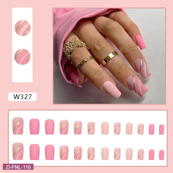 Square Frosted Texture Pink Wearable Fake Nails  - 24Pcs