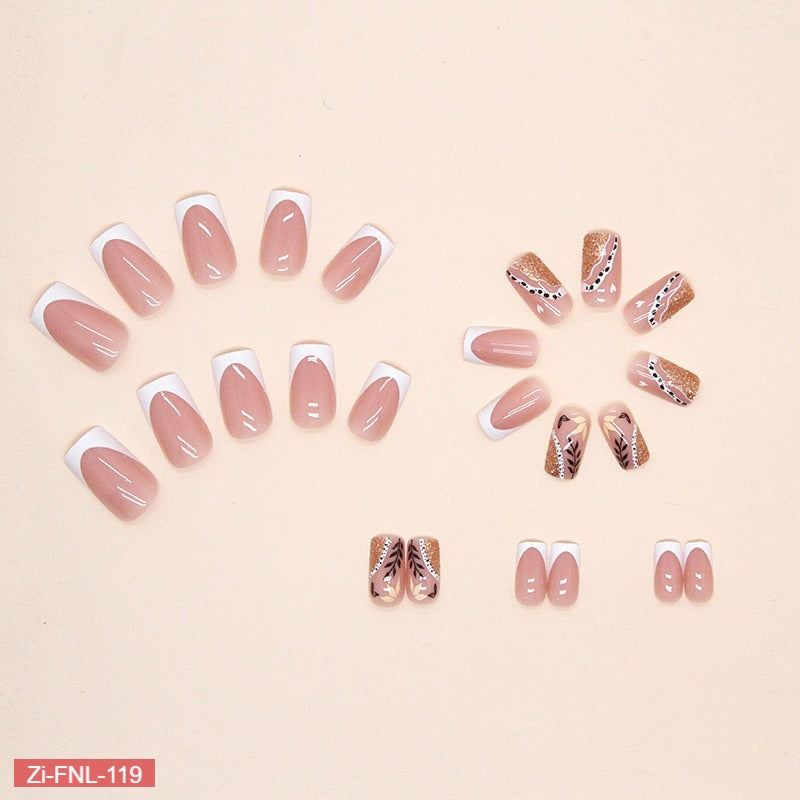 White French ice Transparent Leaf Fake Nails  - 24Pcs