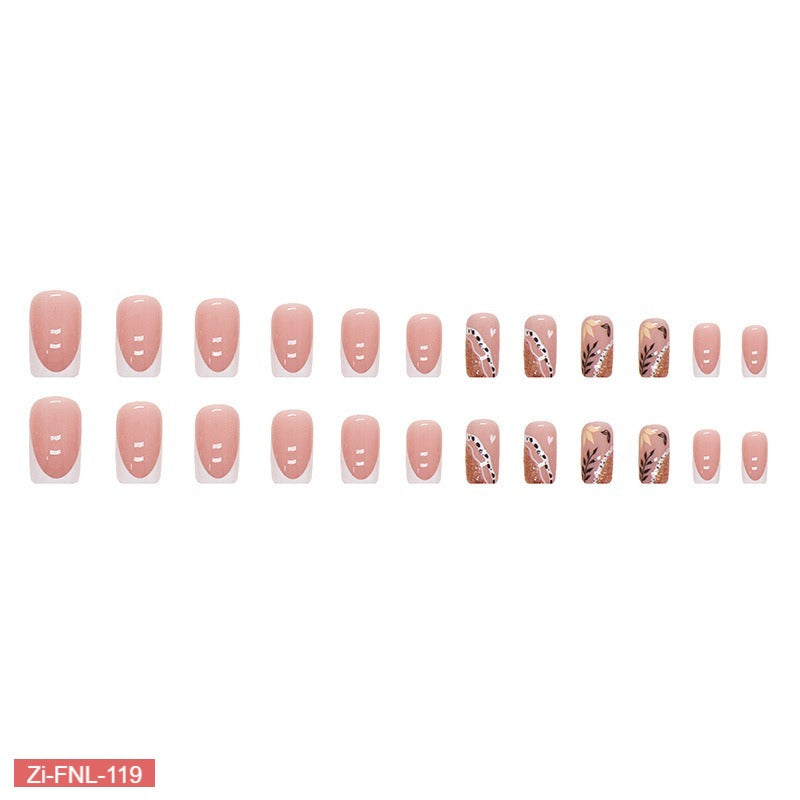 White French ice Transparent Leaf Fake Nails  - 24Pcs