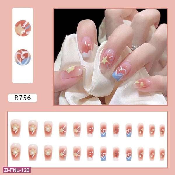 Flowers Love Stars Manicure Wearable Fake Nails  - 24Pcs