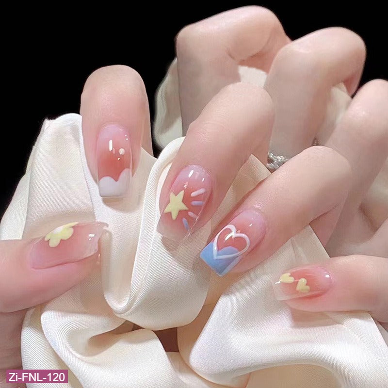 Flowers Love Stars Manicure Wearable Fake Nails  - 24Pcs
