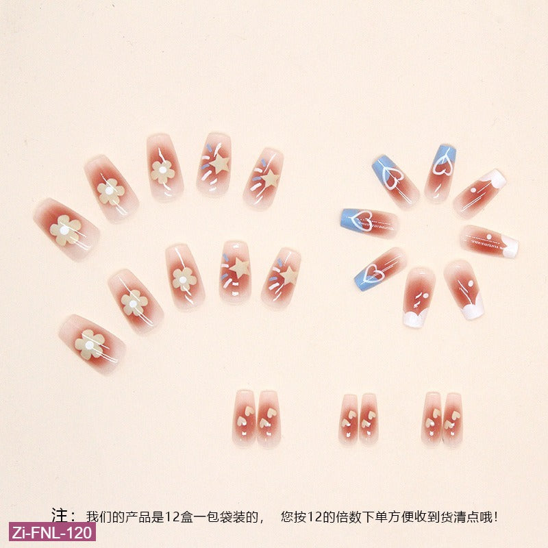 Flowers Love Stars Manicure Wearable Fake Nails  - 24Pcs