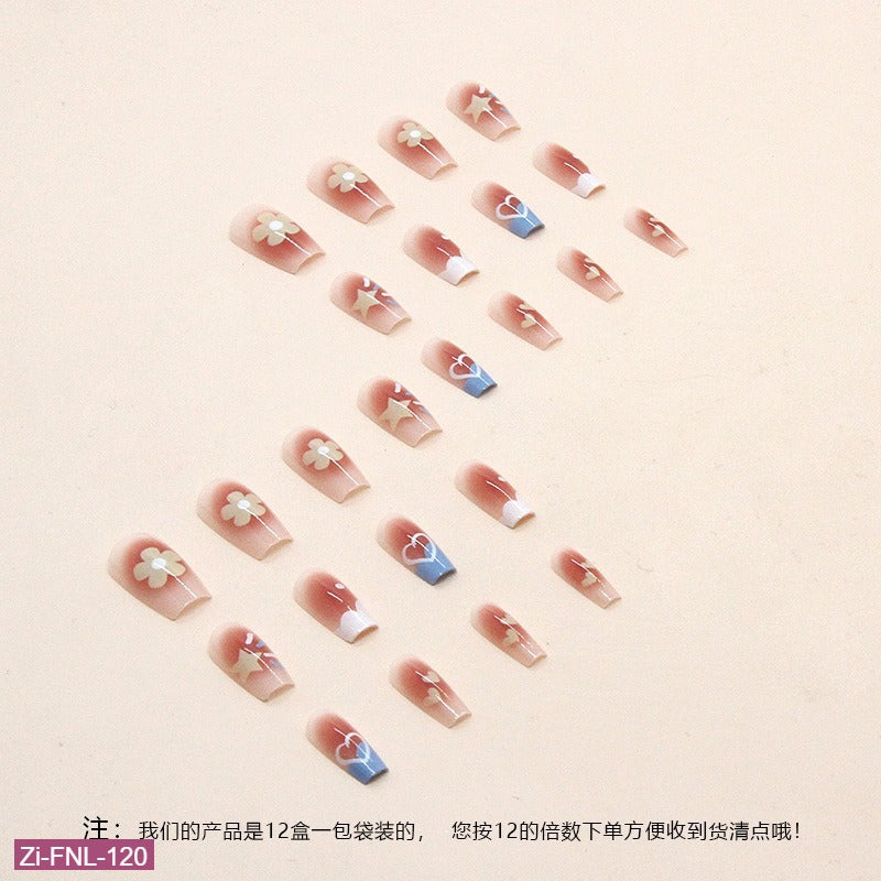 Flowers Love Stars Manicure Wearable Fake Nails  - 24Pcs