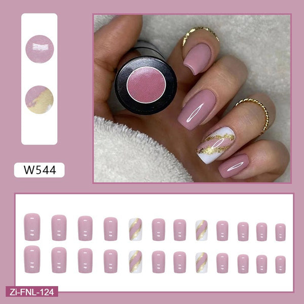 Striped Gold Foil Fake Nails  - 24Pcs