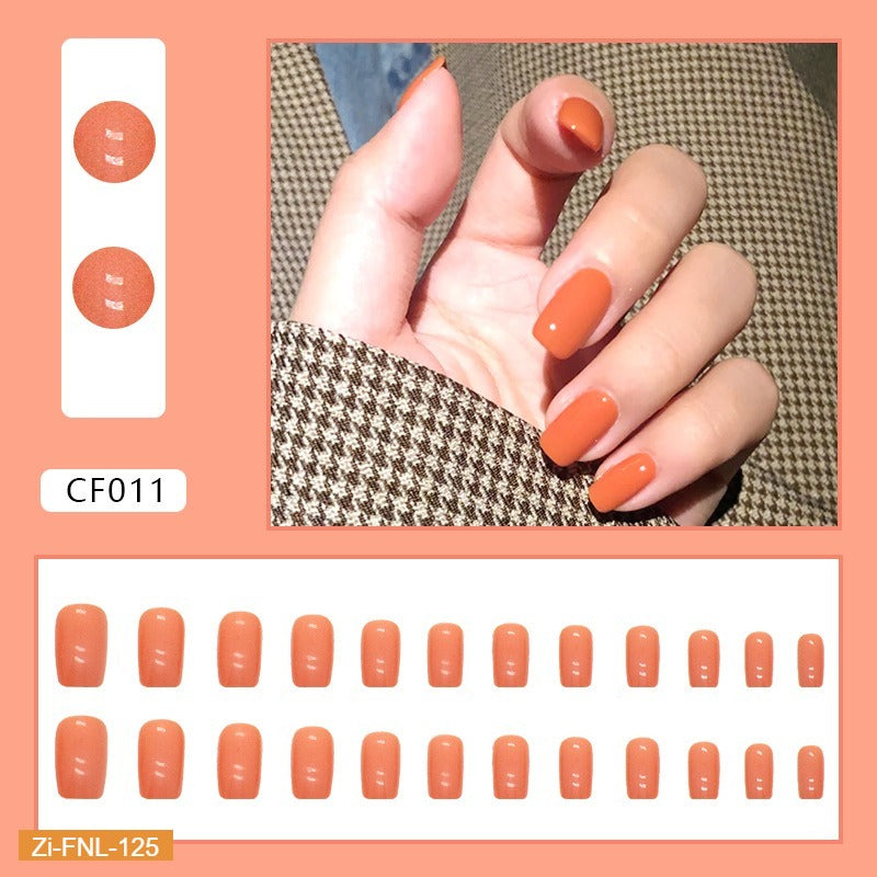 Square Orange Crystal Frozen Fake Nails  - 24Pcs