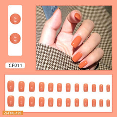 Square Orange Crystal Frozen Fake Nails  - 24Pcs