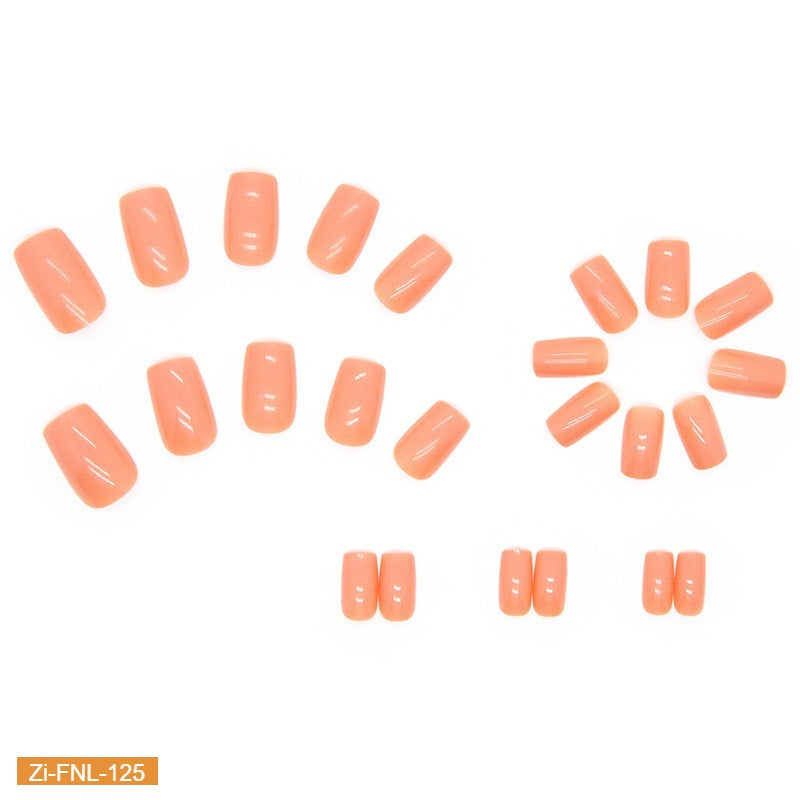 Square Orange Crystal Frozen Fake Nails  - 24Pcs