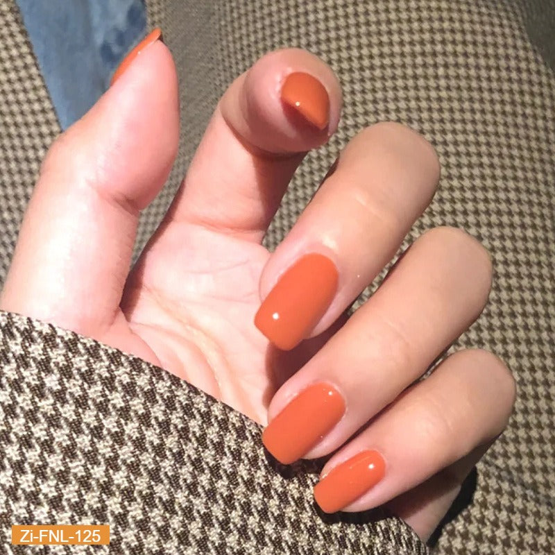 Square Orange Crystal Frozen Fake Nails  - 24Pcs