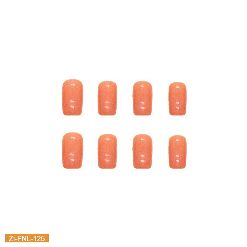 Square Orange Crystal Frozen Fake Nails  - 24Pcs
