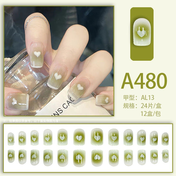 Green fresh French Fake Nails  - 24Pcs