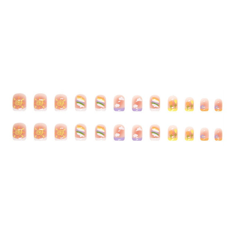 Blush Small Rainbow Student Wear Fake Nails  - 24Pcs