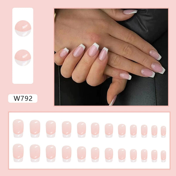 Simple French Style Fake Nails  - 24Pcs