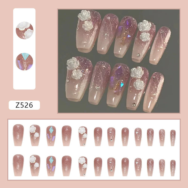 Three-Dimensional Milky White Camellia Fake Nails  - 24Pcs