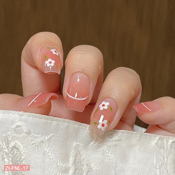 Blush Pink Transparent Fresh Small Flower Fake Nails  - 24Pcs