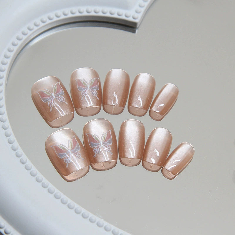 Champagne Butterfly Fake Nails  - 24Pcs