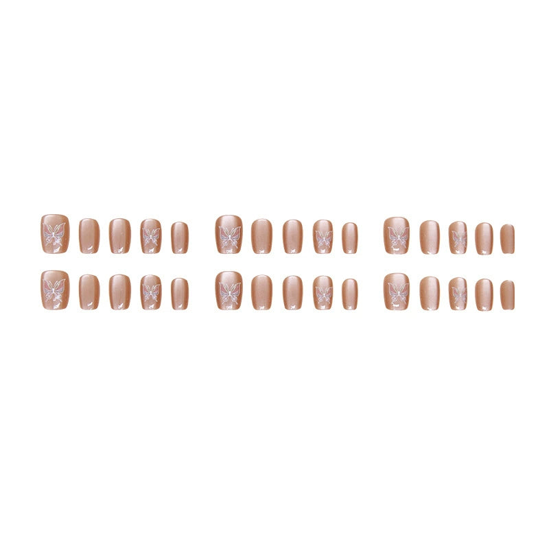 Champagne Butterfly Fake Nails  - 24Pcs