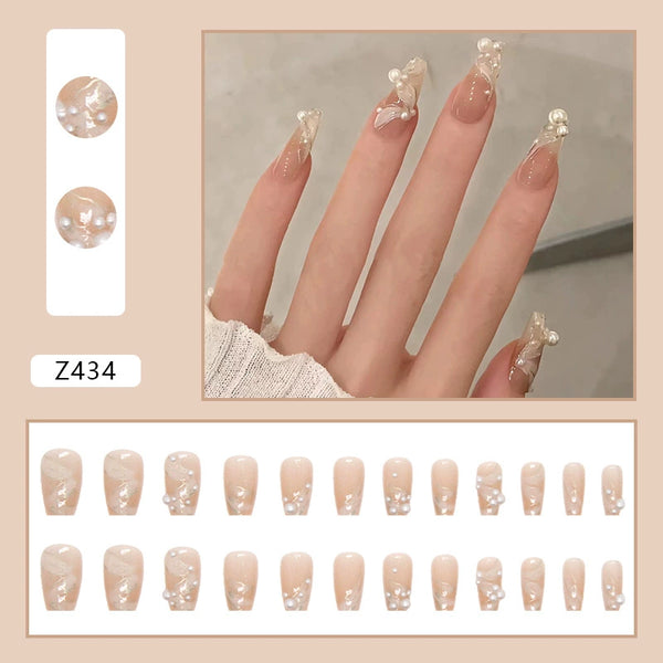 Pearl Silk Fake Nails  - 24Pcs