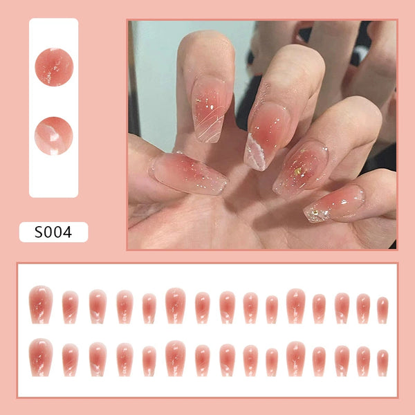 Pink Gentle Blush Smudge  Fake Nails  - 24Pcs