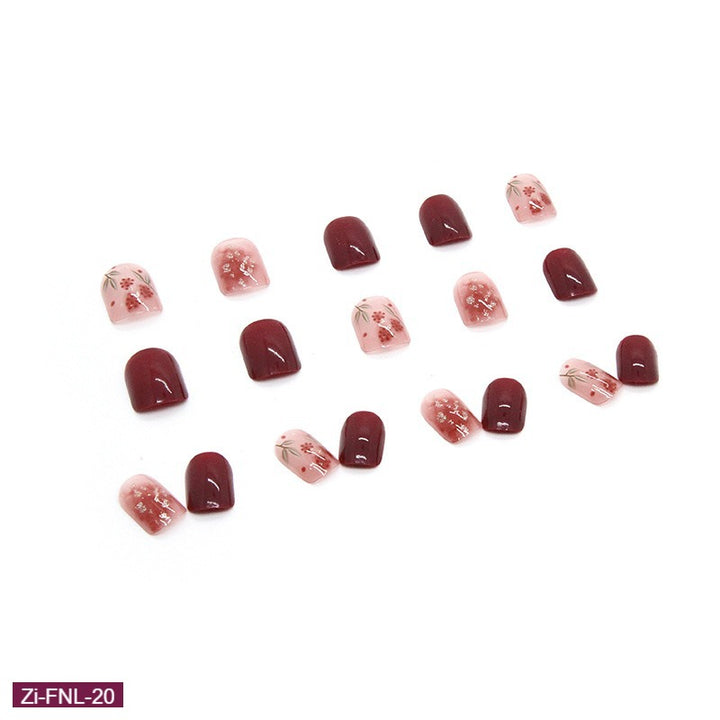 Rose Red Gold Foil Blooming Fake Nails  - 24Pcs - Zi Collection Hub