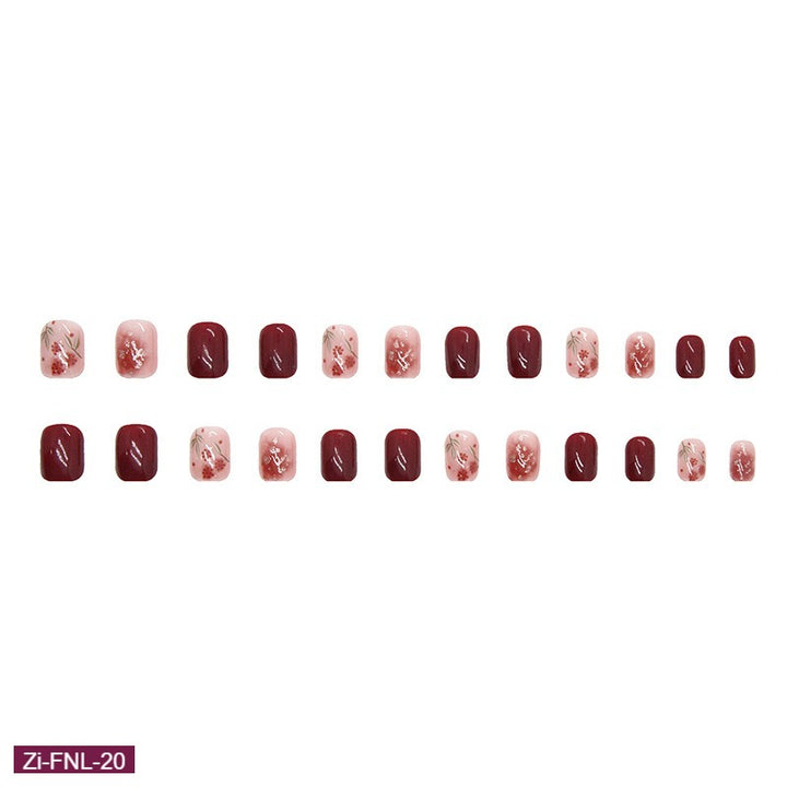 Rose Red Gold Foil Blooming Fake Nails  - 24Pcs - Zi Collection Hub