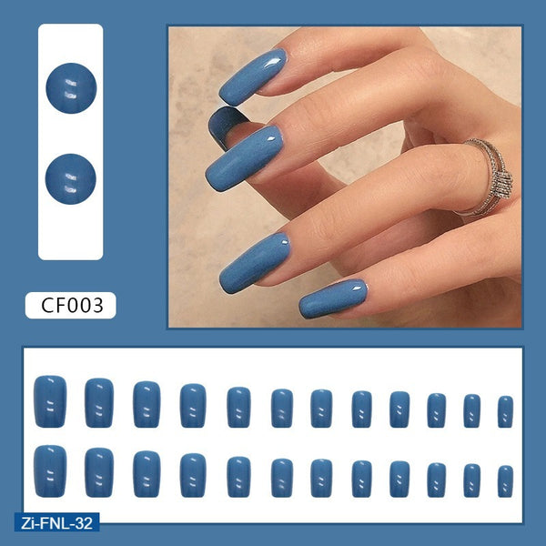 Haze Blue Medium-Length European square Fake Nails  - 24Pcs