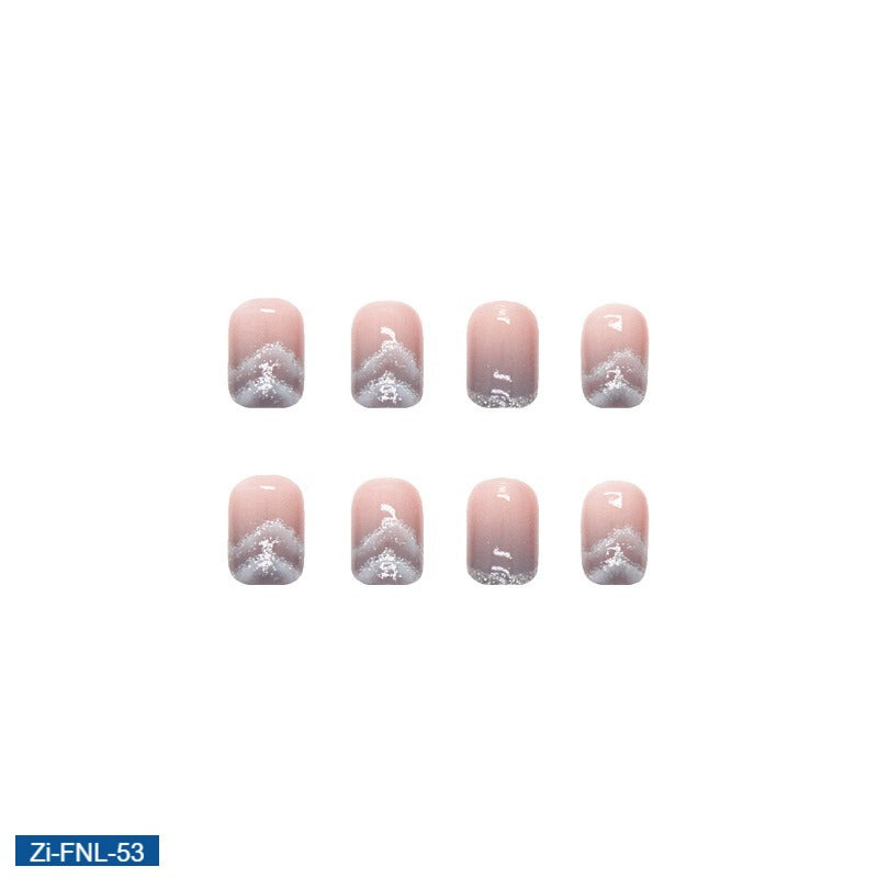 Blue Gradient Blooming Shiny Fragments Fake Nails  - 24Pcs