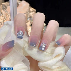 Blue Gradient Blooming Shiny Fragments Fake Nails  - 24Pcs