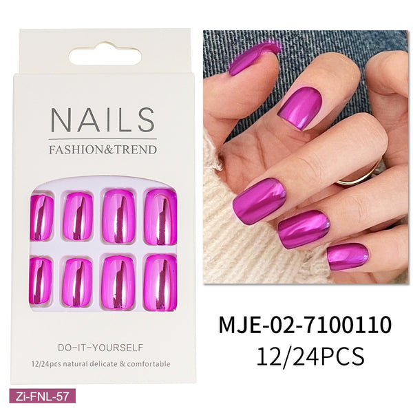 Purple Mirror Wear False Nails - 24Pcs