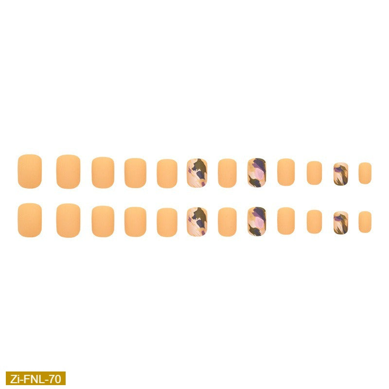 Autumn Frosted Cheese Yellow Irregular Graffiti Fake Nails  - 24Pcs