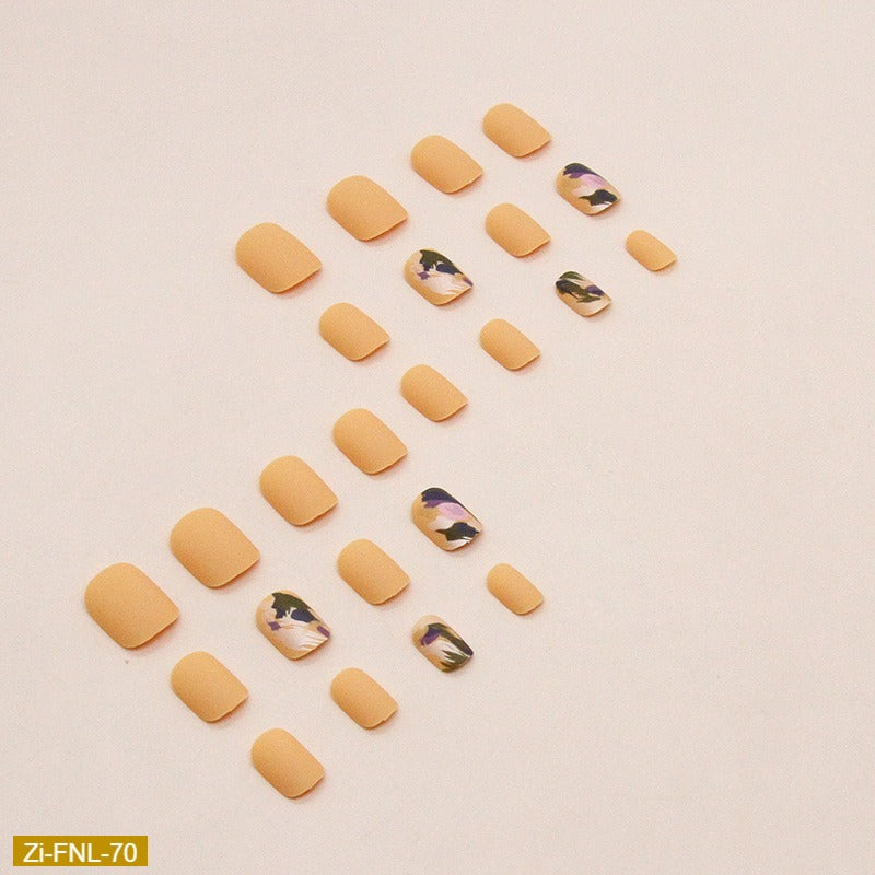Autumn Frosted Cheese Yellow Irregular Graffiti Fake Nails  - 24Pcs