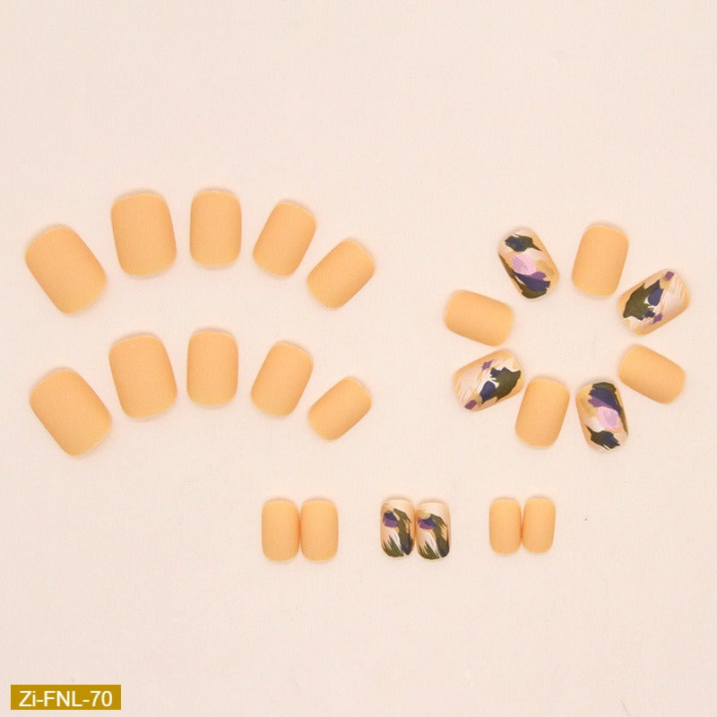 Autumn Frosted Cheese Yellow Irregular Graffiti Fake Nails  - 24Pcs