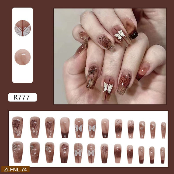 Long Ballet Ice Rose Butterfly Fake Nails  - 24Pcs