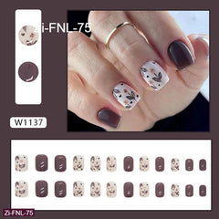 Short Solid Color Grape Purple Flower Manicure Fake Nails  - 24Pcs