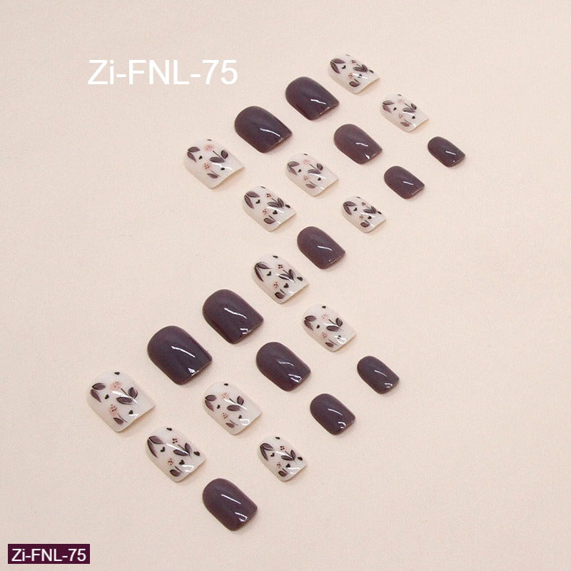 Short Solid Color Grape Purple Flower Manicure Fake Nails  - 24Pcs