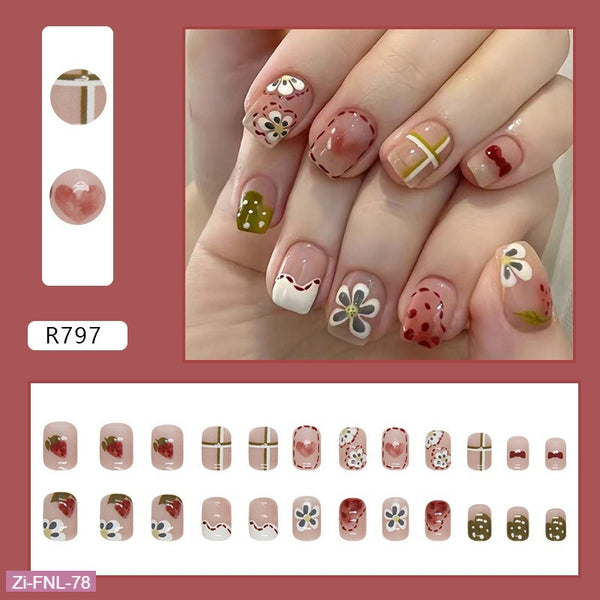 Cute and Sweet Graffiti Flower Fake Nails  - 24Pcs