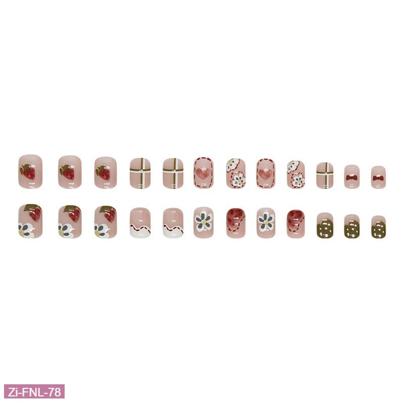 Cute and Sweet Graffiti Flower Fake Nails  - 24Pcs