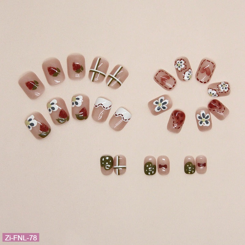 Cute and Sweet Graffiti Flower Fake Nails  - 24Pcs